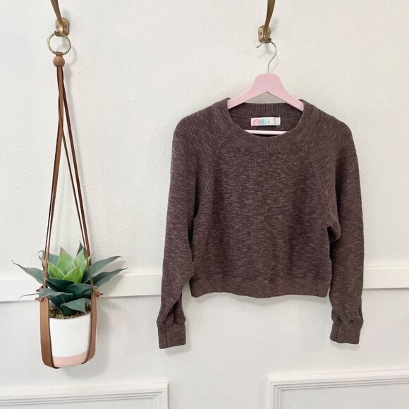Free People Beach Brown Crewneck Ribbed Long Sleeve Sweater Size XS - Picture 1 of 6